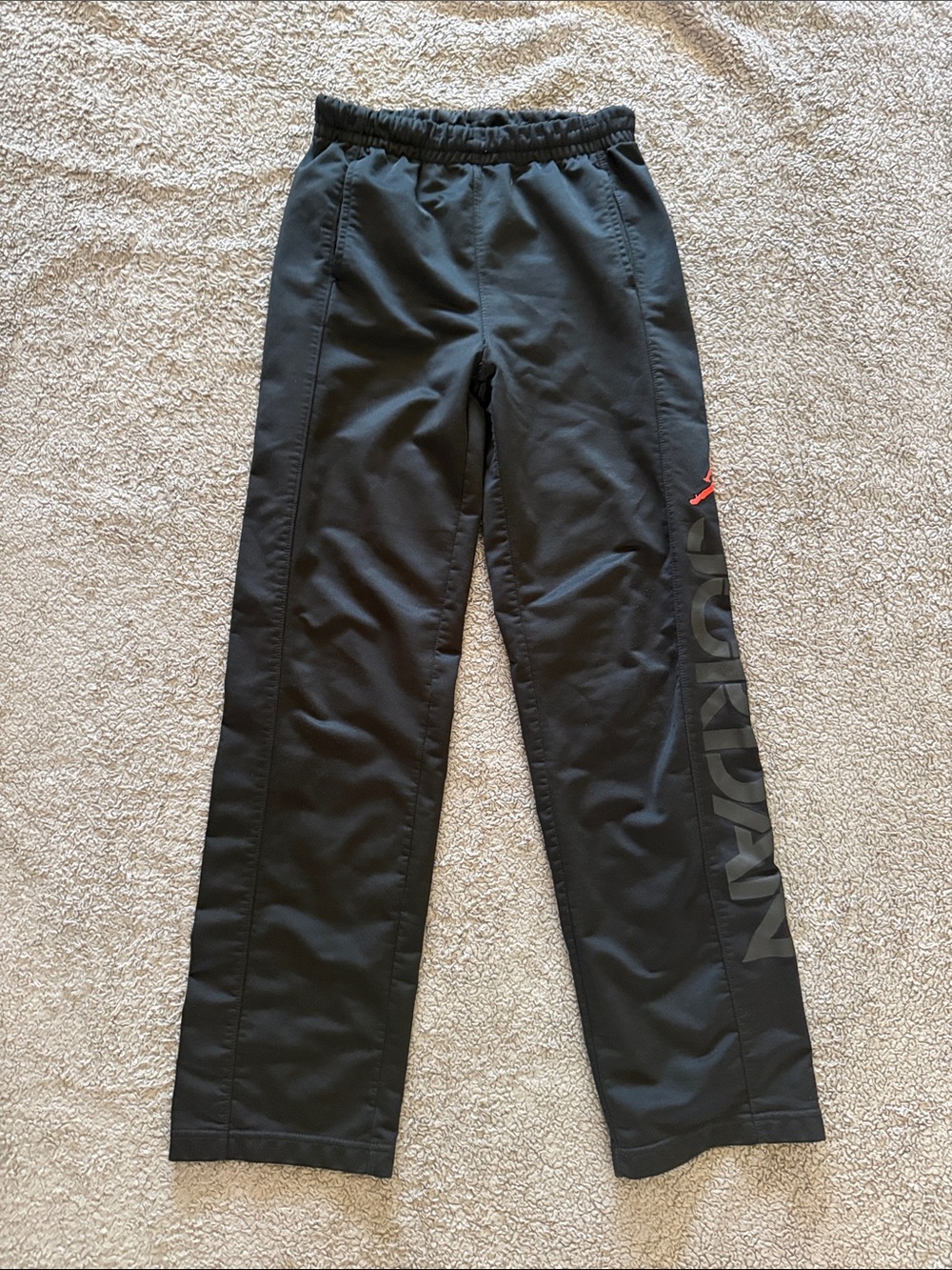 Jordan Black Track Pants with Gray Side Logo and Red Jumpman